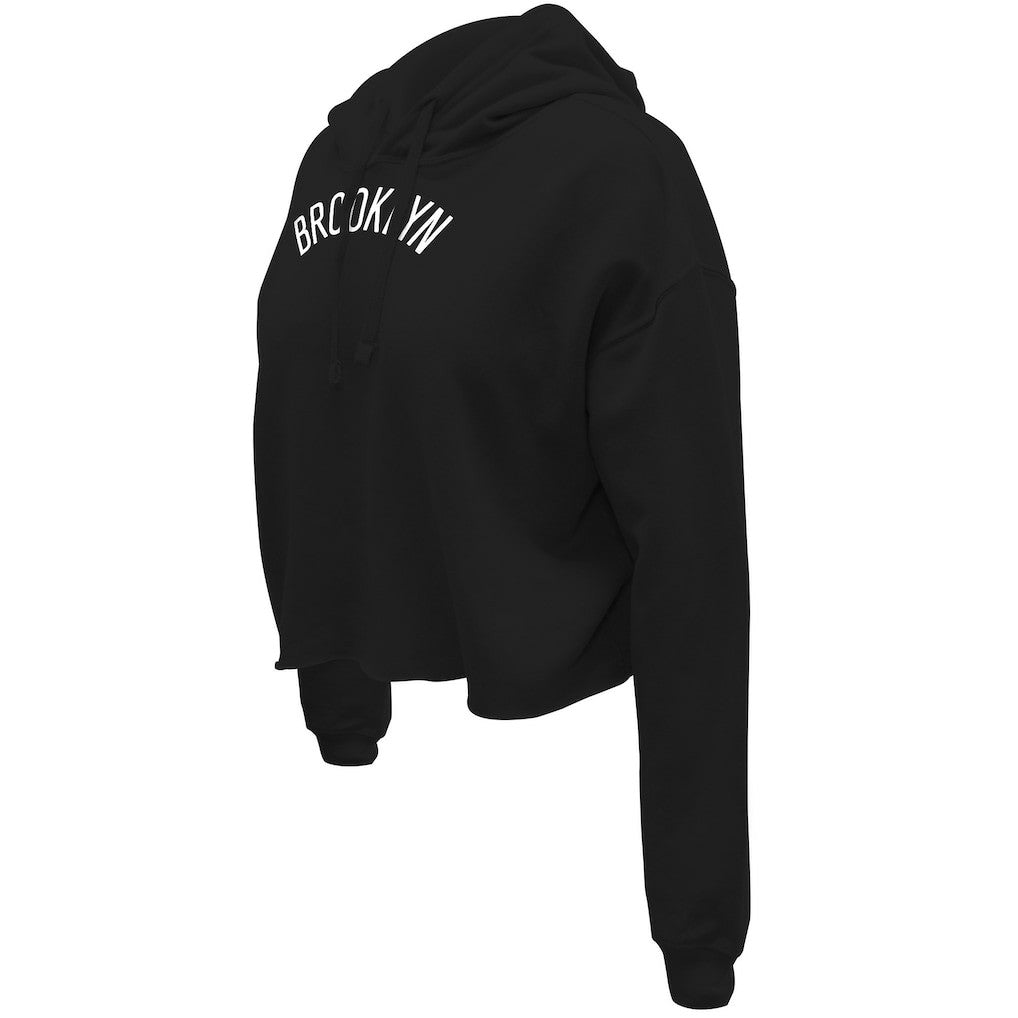 Brooklyn Nets Stadium Essentials Women's Origins Script Cropped Pullover Hoodie - Black for sale