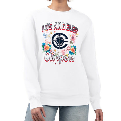 LA Clippers G-III 4Her by Carl Banks Women's Flowers Team Logo Graphic Fleece Crewneck Pullover Sweatshirt - White sale