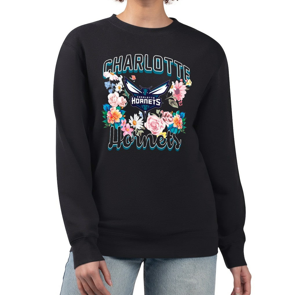 Charlotte Hornets G-III 4Her by Carl Banks Women's Flowers Team Logo Graphic Fleece Crewneck Pullover Sweatshirt - Black discount