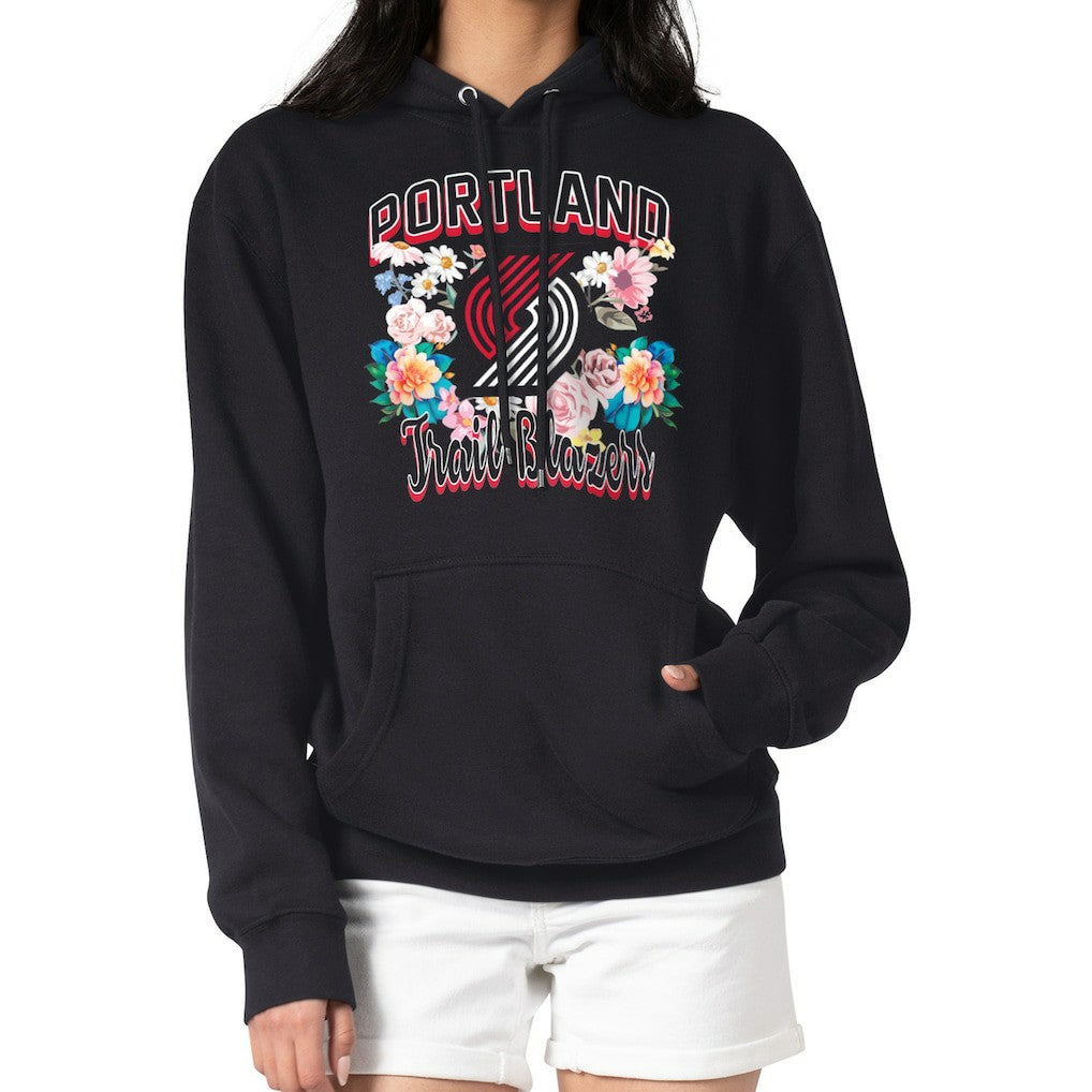 Portland Trail Blazers G-III 4Her by Carl Banks Women's Flowers Team Logo Graphic Fleece Pullover Hoodie sale - Black discount