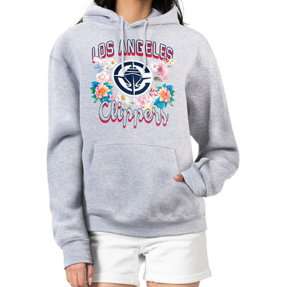 LA Clippers G-III 4Her by Carl Banks Women's Flowers Team Logo Graphic Fleece Pullover Hoodie - Heather Gray shop