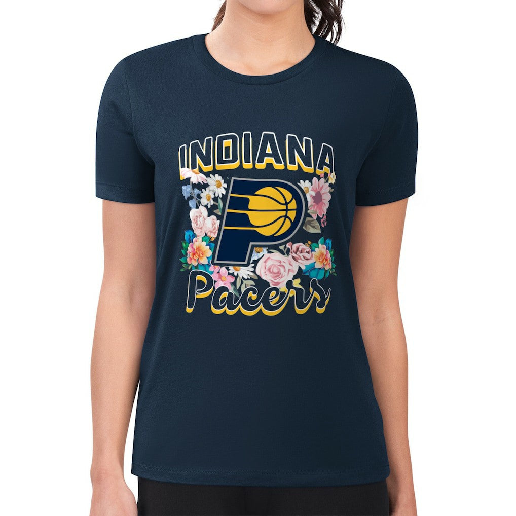 Indiana Pacers G-III 4Her by Carl Banks Women's Super-Slim Fit Lightweight Flowers Team Logo Graphic T-Shirt - Navy shop