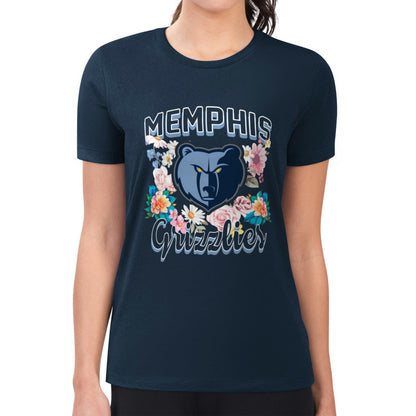 Memphis Grizzlies G-III 4Her by Carl Banks Women's Super-Slim Fit Lightweight Flowers Team Logo Graphic T-Shirt - Navy for sale