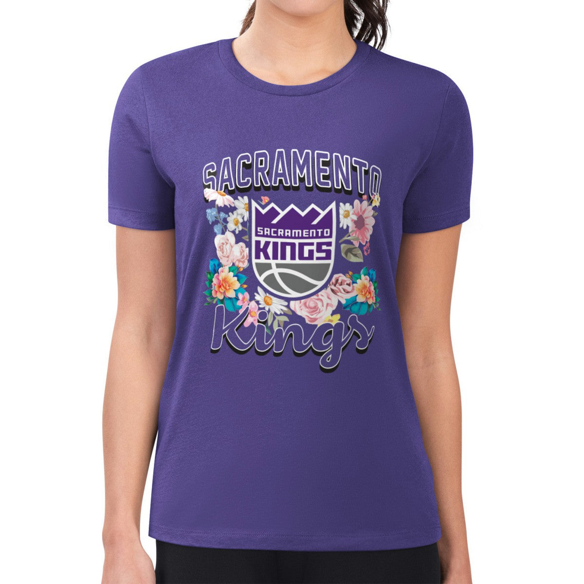 Sacramento Kings G-III 4Her by Carl Banks Women's Super-Slim Fit Lightweight Flowers Team Logo Graphic T-Shirt - Purple shop