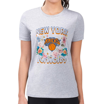 New York Knicks G-III 4Her by Carl Banks Women's Super-Slim Fit Lightweight Flowers Team Logo Graphic T-Shirt - Heather Gray discount