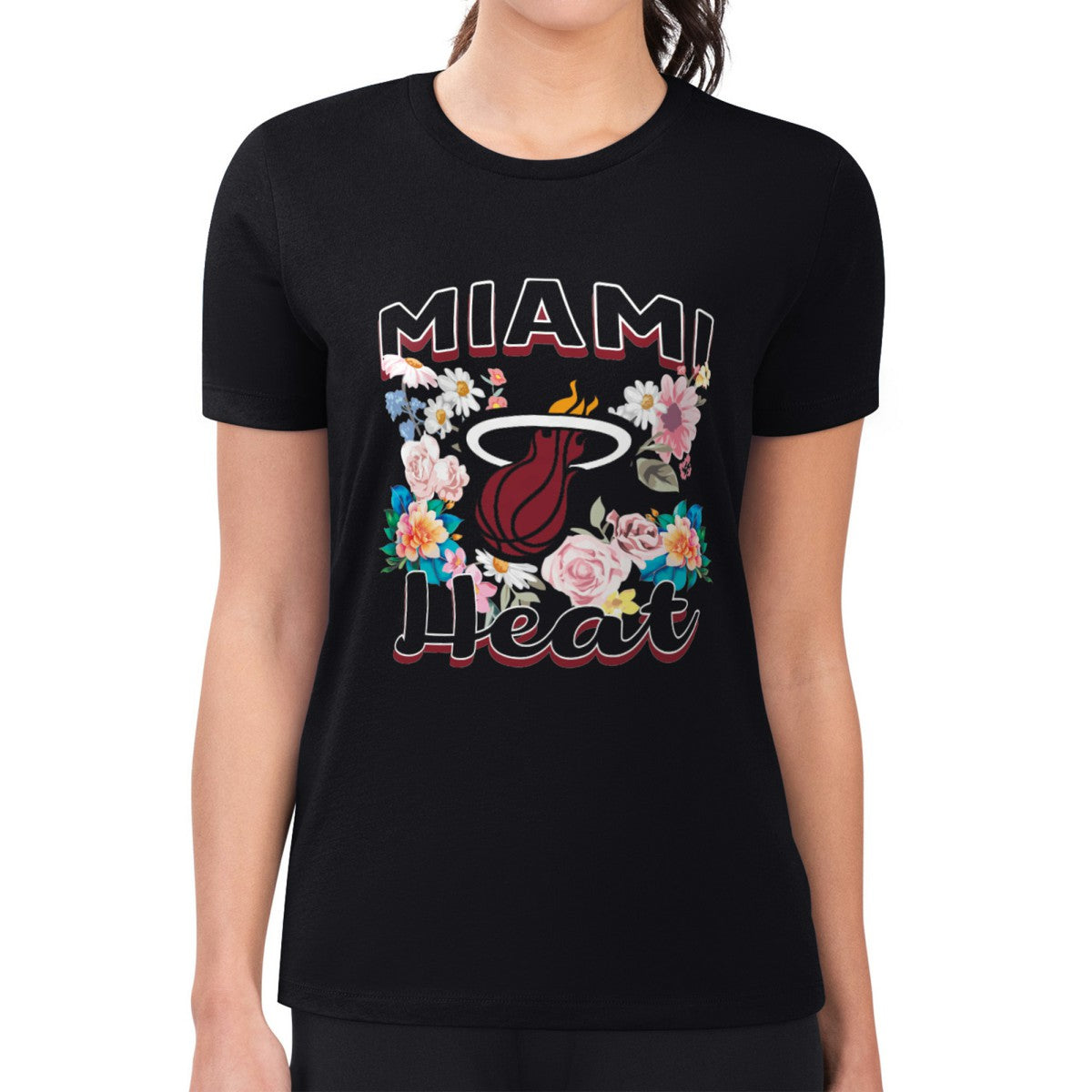 Miami Heat G-III 4Her by Carl Banks Women's Super-Slim Fit Lightweight Flowers Team Logo Graphic T-Shirt - Black shop
