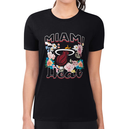 Miami Heat G-III 4Her by Carl Banks Women's Super-Slim Fit Lightweight Flowers Team Logo Graphic T-Shirt - Black shop