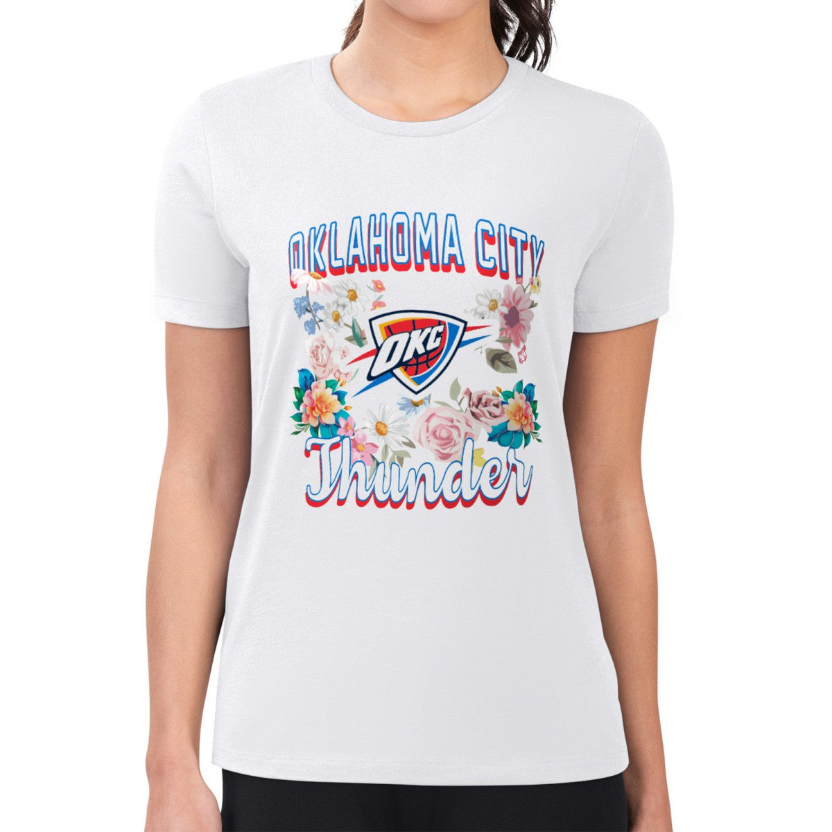Oklahoma City Thunder G-III 4Her by Carl Banks Women's Super-Slim Fit Lightweight Flowers Team Logo Graphic T-Shirt - White sale