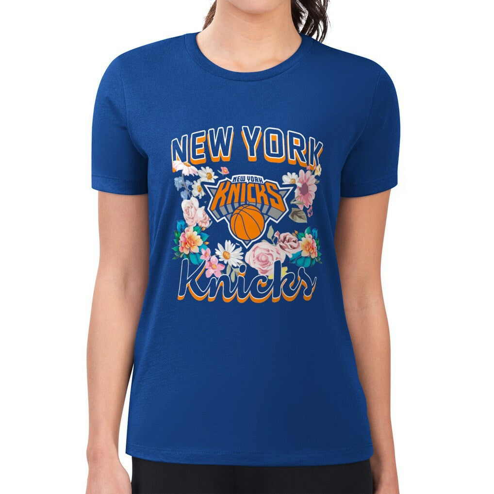 New York Knicks G-III 4Her by Carl Banks Women's Super-Slim Fit Lightweight Flowers Team Logo Graphic T-Shirt - Blue sale