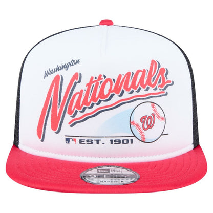 Washington Nationals Retro Script Trucker 9FIFTY Snapback Hat - White/Red | New Era