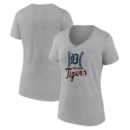Detroit Tigers Women's Fastball V-Neck T-Shirt - Gray