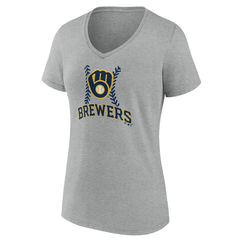 Milwaukee Brewers Women's Fastball V-Neck T-Shirt - Gray
