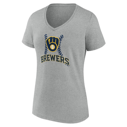 Milwaukee Brewers Women's Fastball V-Neck T-Shirt - Gray