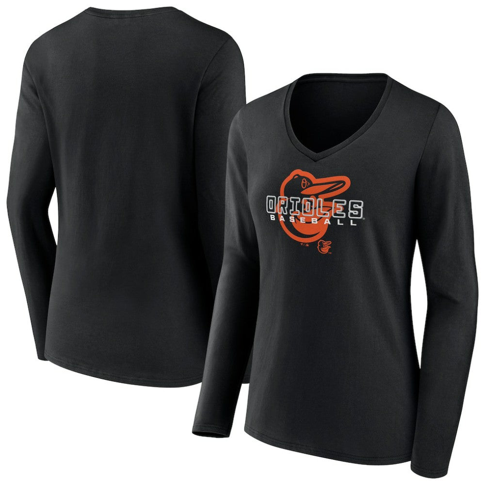 Baltimore Orioles Women's Stellar Long Sleeve V-Neck T-Shirt - Black