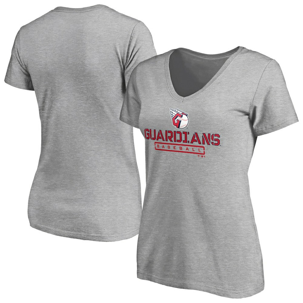 Cleveland Guardians Women's Evanston Stencil V-Neck T-Shirt - Gray