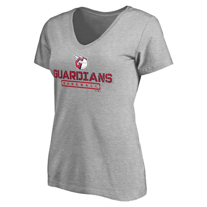 Cleveland Guardians Women's Evanston Stencil V-Neck T-Shirt - Gray