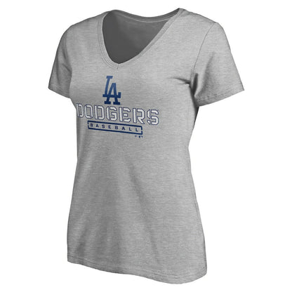 Los Angeles Dodgers Women's Evanston Stencil V-Neck T-Shirt - Gray