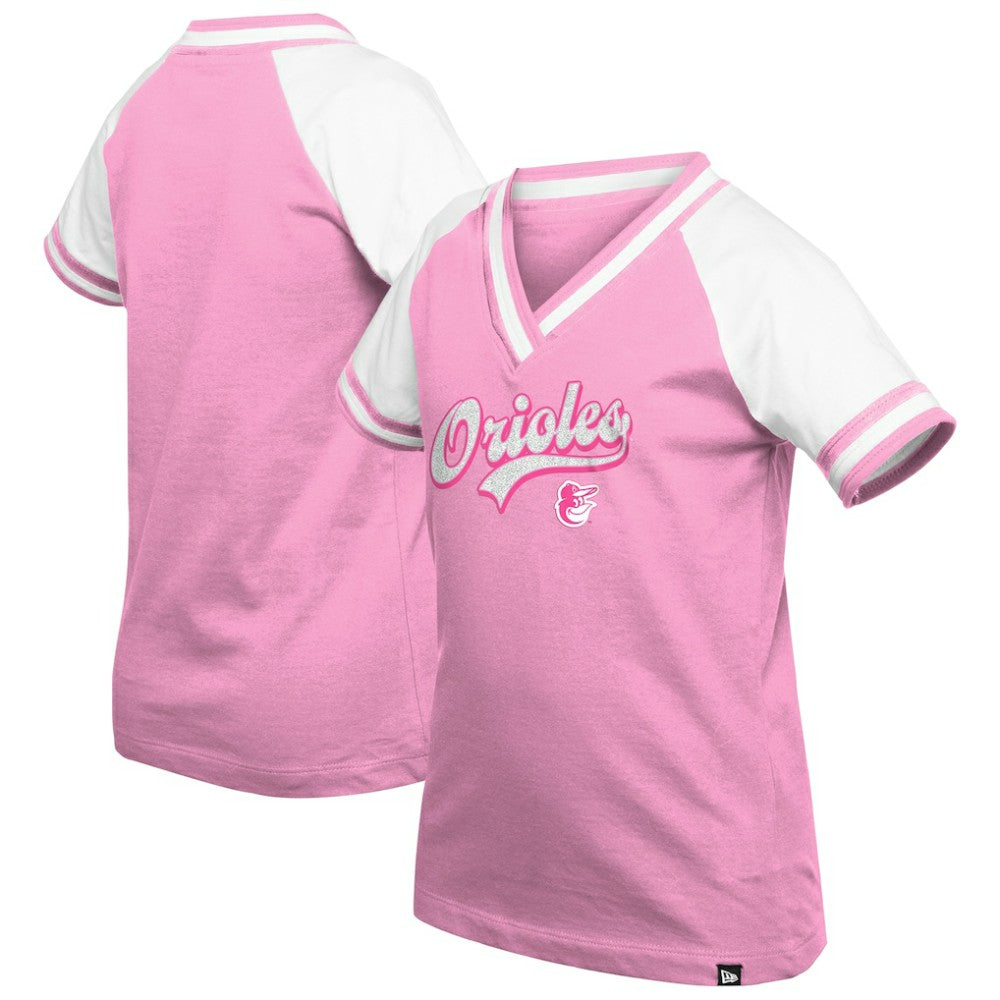 Baltimore Orioles Girls Youth Mommy & Me Raglan V-Neck T-Shirt - Pink | New Era