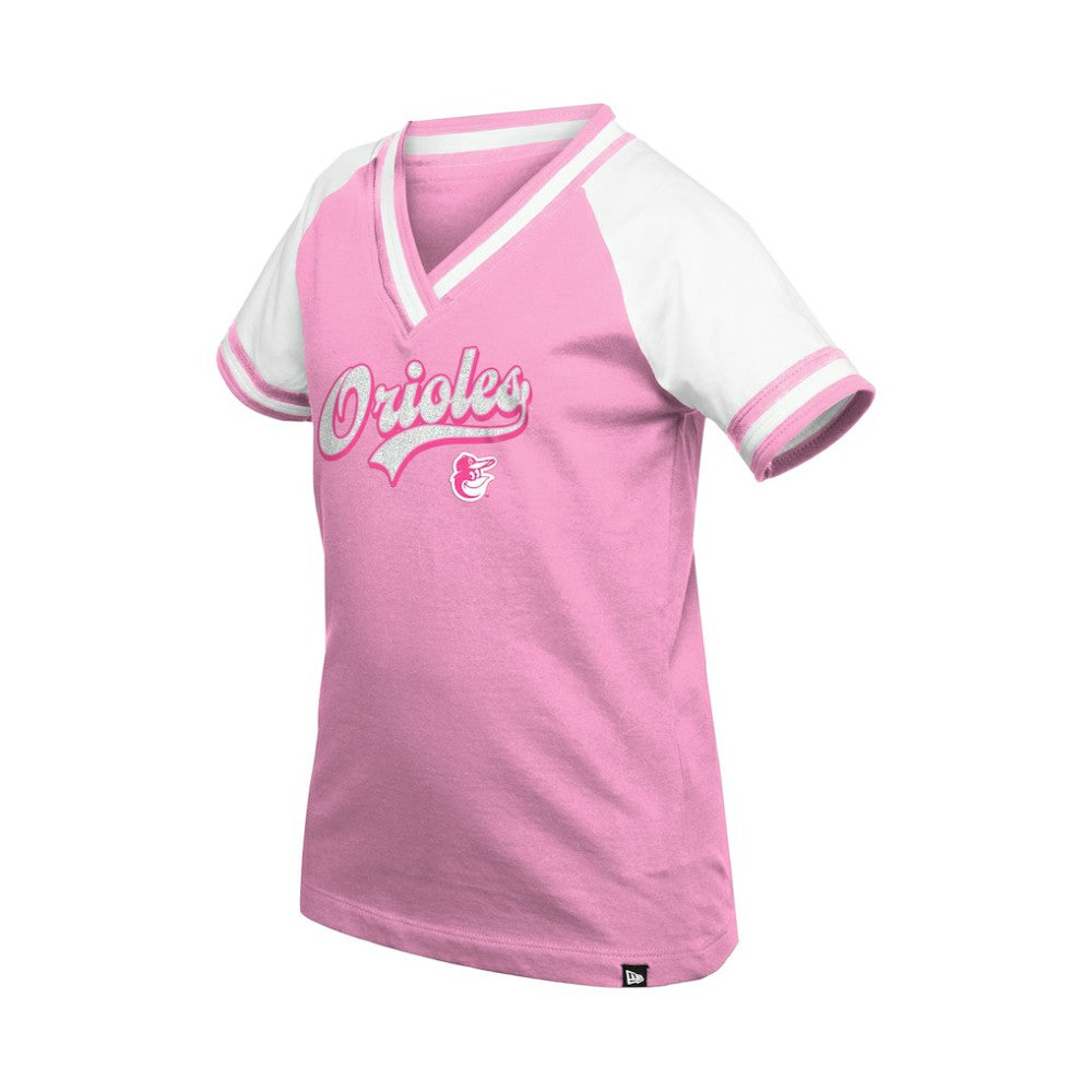 Baltimore Orioles Girls Youth Mommy & Me Raglan V-Neck T-Shirt - Pink | New Era