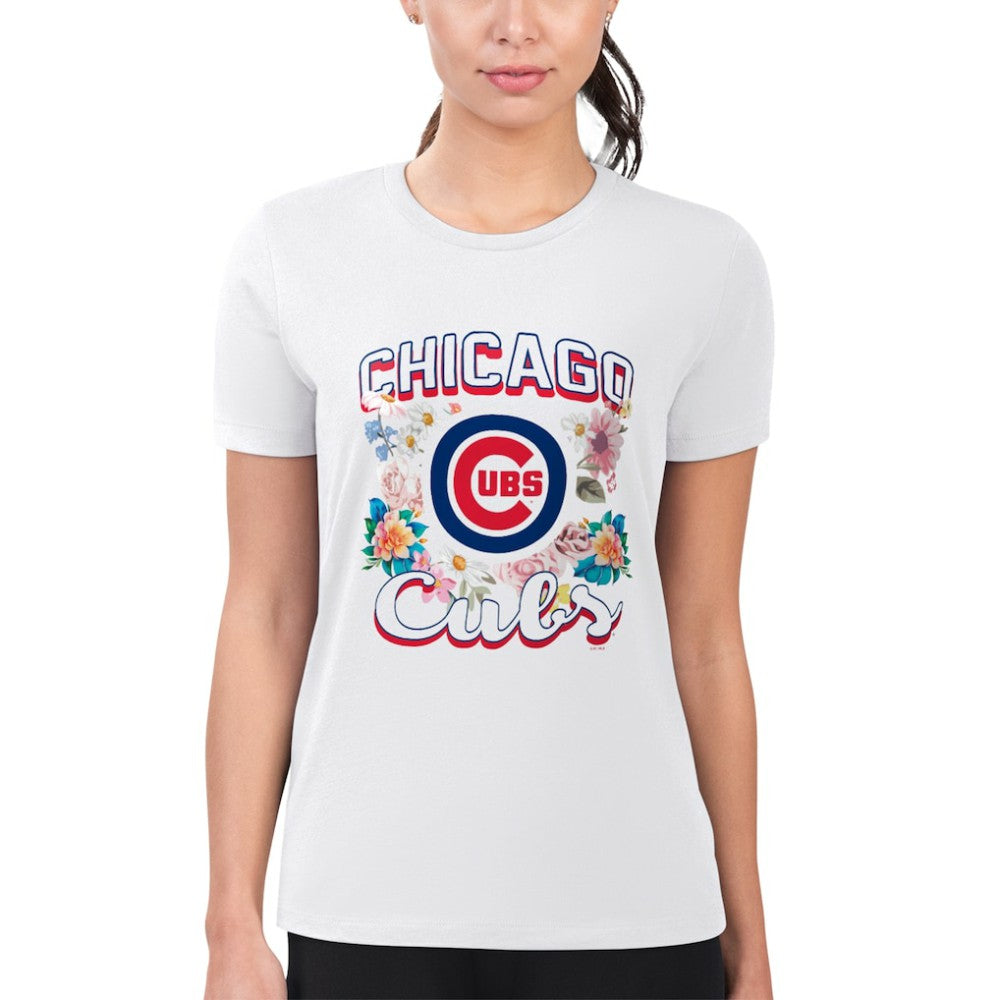 Chicago Cubs G-III 4Her by Carl Banks Women's Super-Slim Fit Lightweight Flowers Graphic T-Shirt - White