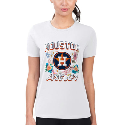 Houston Astros G-III 4Her by Carl Banks Women's Super-Slim Fit Lightweight Flowers Graphic T-Shirt - White
