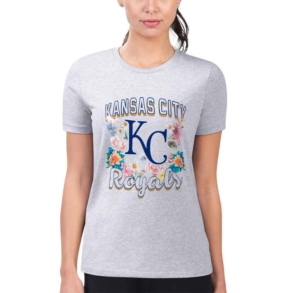 Kansas City Royals G-III 4Her by Carl Banks Women's Super-Slim Fit Lightweight Flowers Graphic T-Shirt - Heather Gray