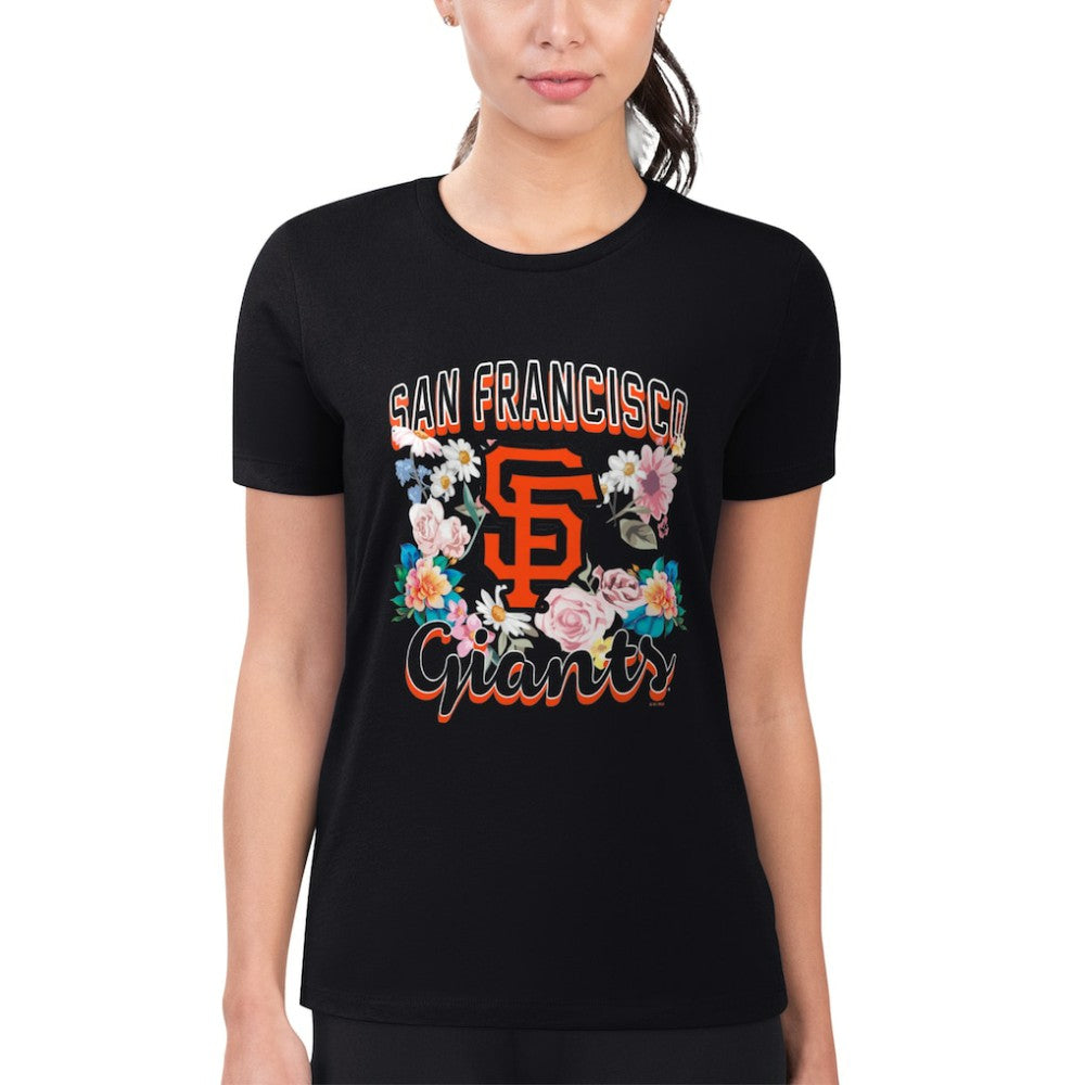 San Francisco Giants G-III 4Her by Carl Banks Women's Super-Slim Fit Lightweight Flowers Graphic T-Shirt - Black