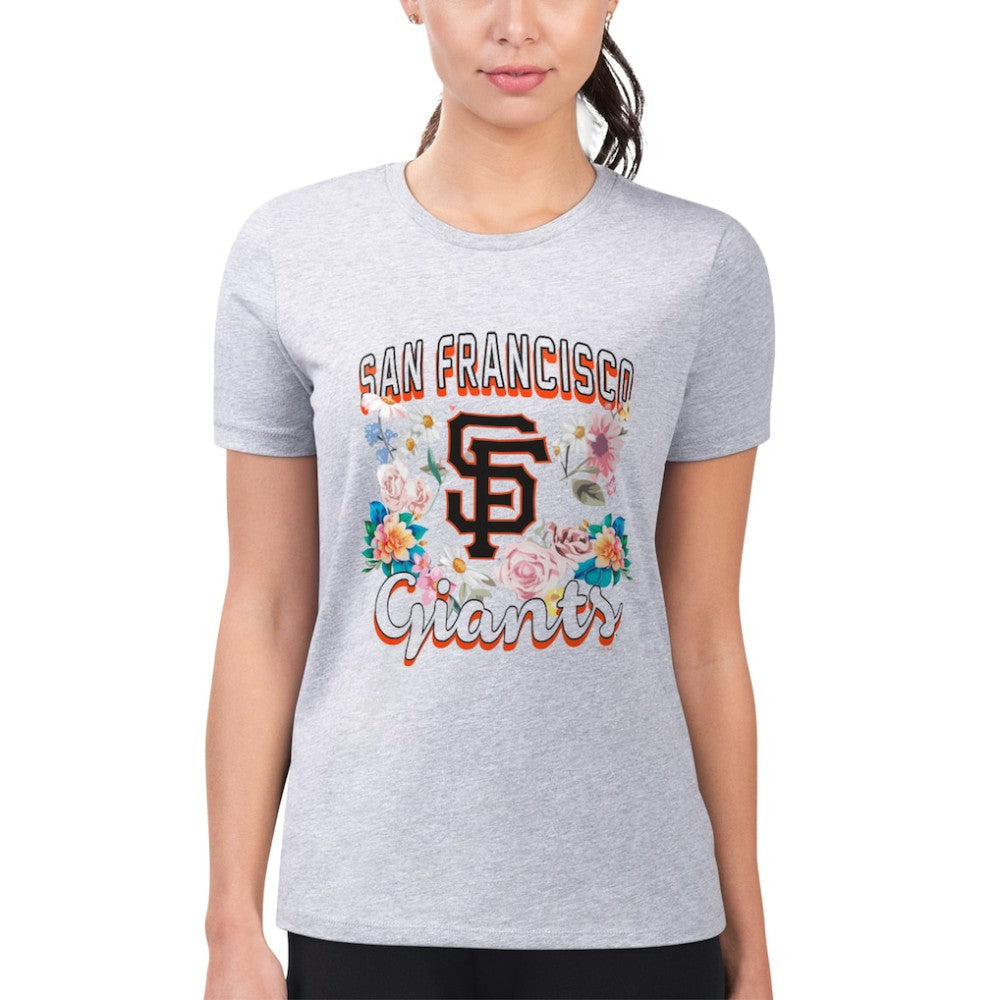 San Francisco Giants G-III 4Her by Carl Banks Women's Super-Slim Fit Lightweight Flowers Graphic T-Shirt - Heather Gray