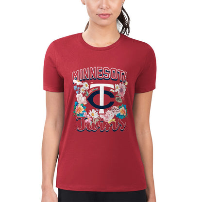 Minnesota Twins G-III 4Her by Carl Banks Women's Super-Slim Fit Lightweight Flowers Graphic T-Shirt - Red