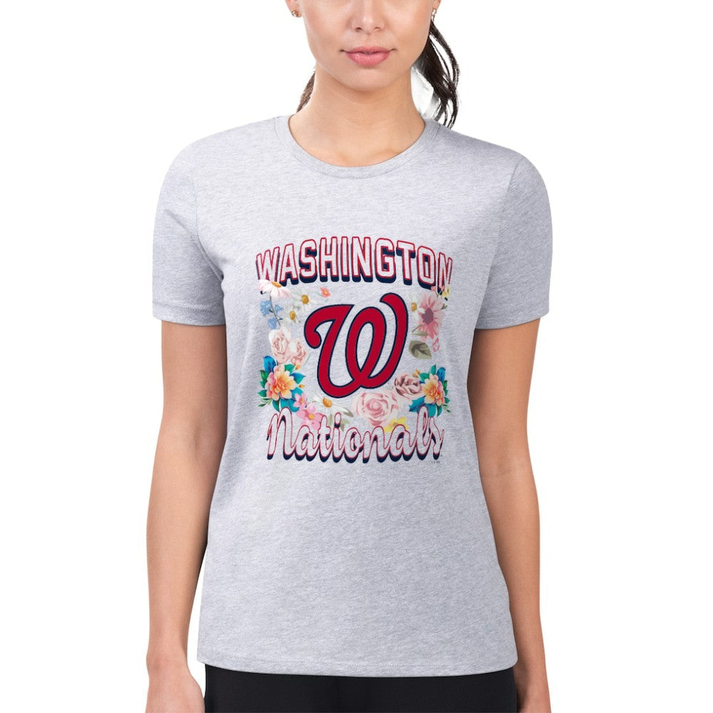 Washington Nationals G-III 4Her by Carl Banks Women's Super-Slim Fit Lightweight Flowers Graphic T-Shirt - Heather Gray