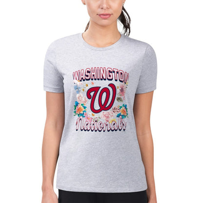 Washington Nationals G-III 4Her by Carl Banks Women's Super-Slim Fit Lightweight Flowers Graphic T-Shirt - Heather Gray