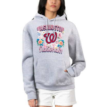 Washington Nationals G-III 4Her by Carl Banks Women's Flowers Graphic Pullover Hoodie - Heather Gray