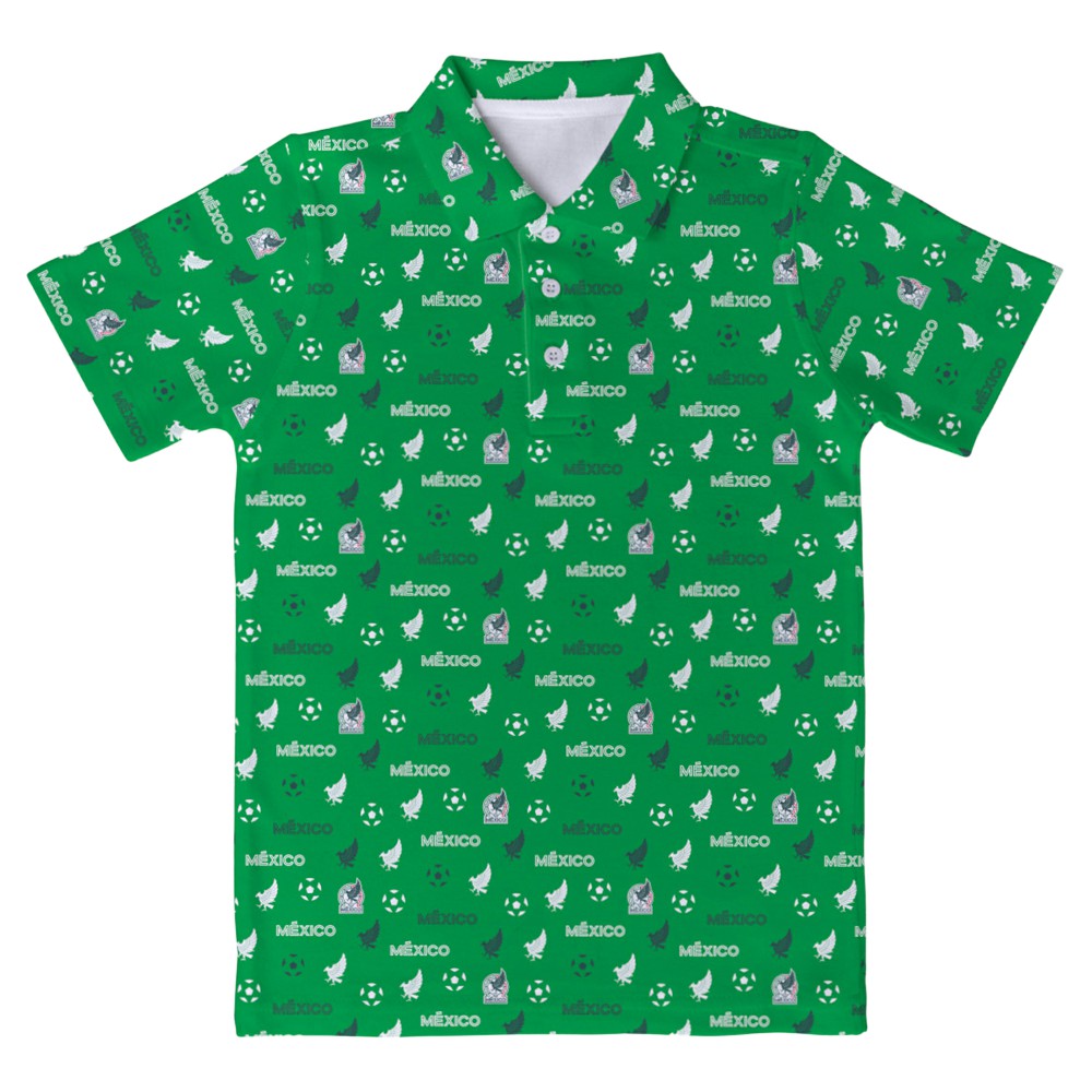 Mexico National Team Vive La Fete Youth All-Over Print Polo - Green on sale
