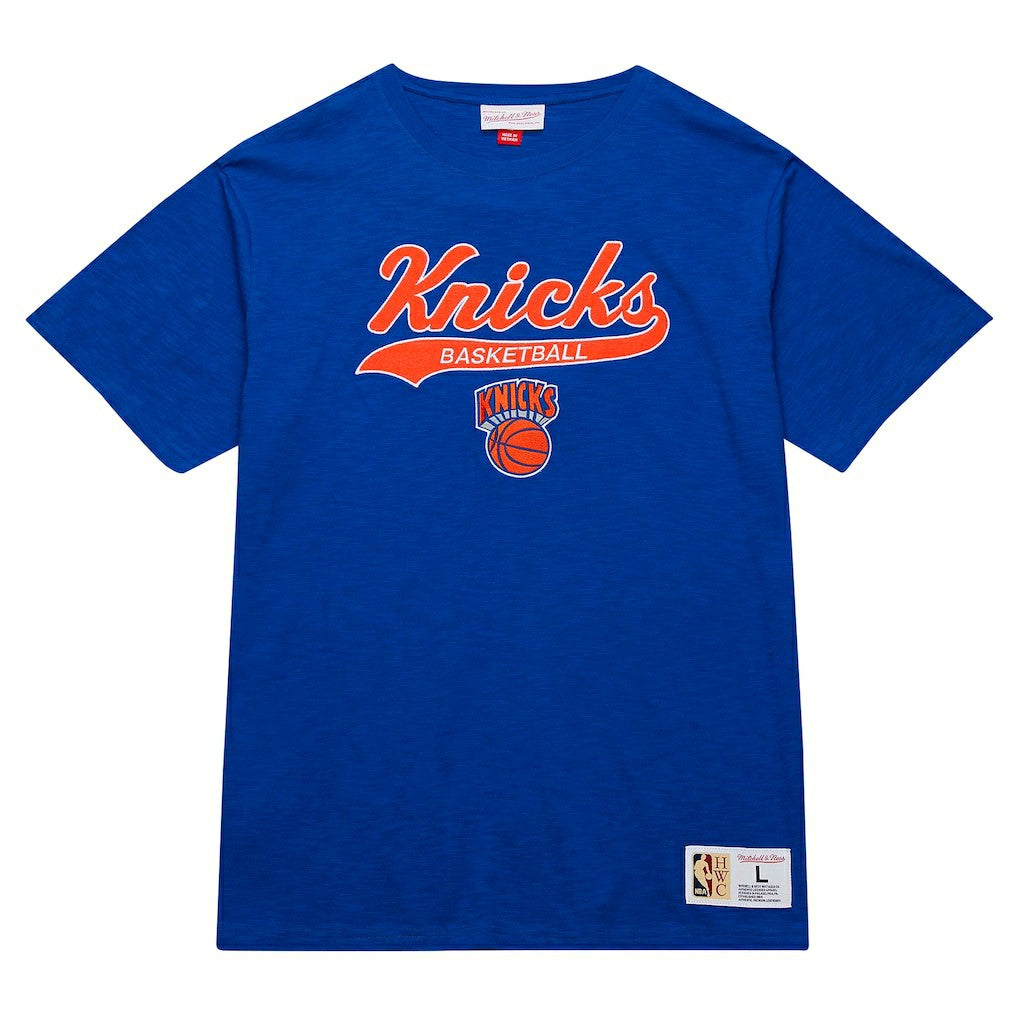 New York Knicks Hardwood Classics Felt Applique Slub T-Shirt - Blue | Mitchell & Ness cheap