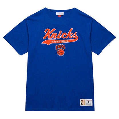 New York Knicks Hardwood Classics Felt Applique Slub T-Shirt - Blue | Mitchell & Ness cheap