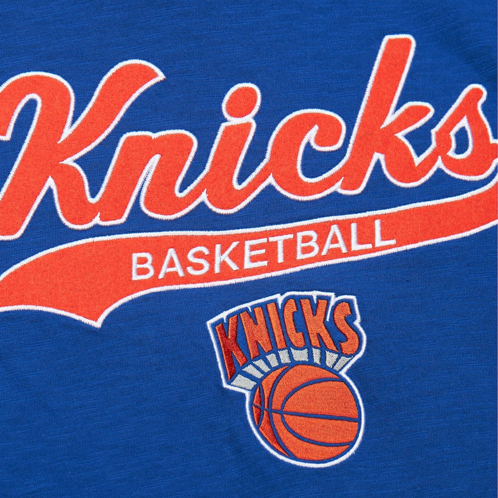 New York Knicks Hardwood Classics Felt Applique Slub T-Shirt - Blue | Mitchell & Ness cheap