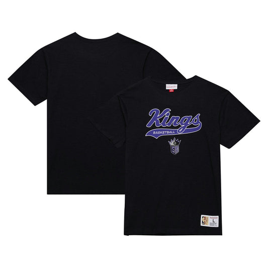 Sacramento Kings Hardwood Classics Felt Applique Slub T-Shirt - Black | Mitchell & Ness shop