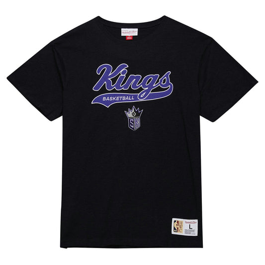 Sacramento Kings Hardwood Classics Felt Applique Slub T-Shirt - Black | Mitchell & Ness shop
