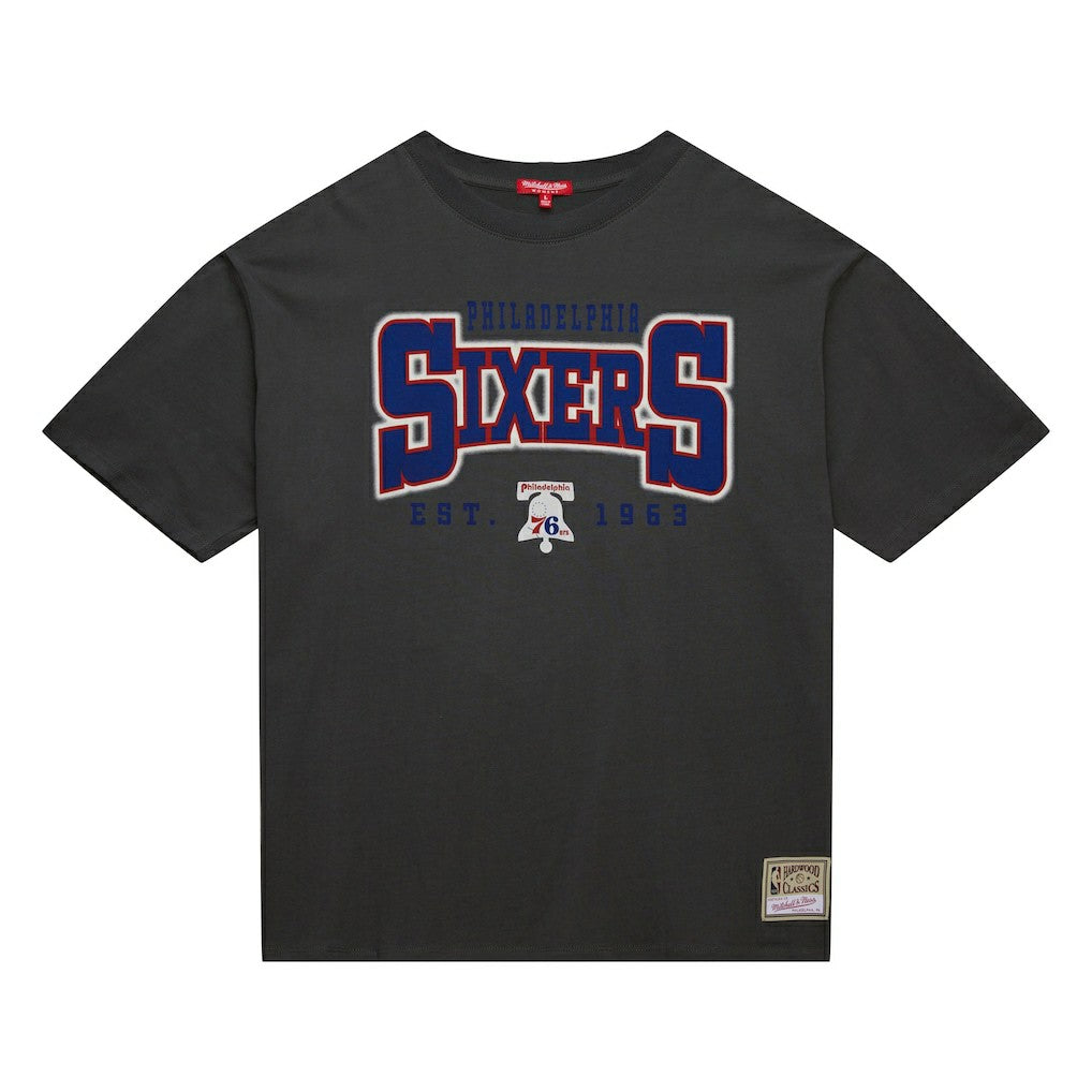 Philadelphia 76ers Women's Hardwood Classics Oversized Boyfriend T-Shirt - Charcoal | Mitchell & Ness outlet