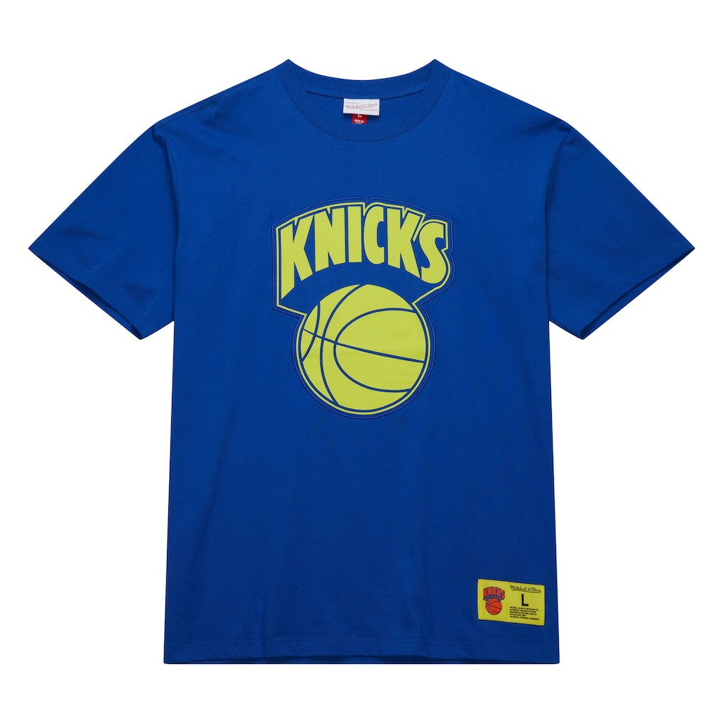 New York Knicks Hardwood Classics Neon Nights Premium T-Shirt - Blue | Mitchell & Ness shop