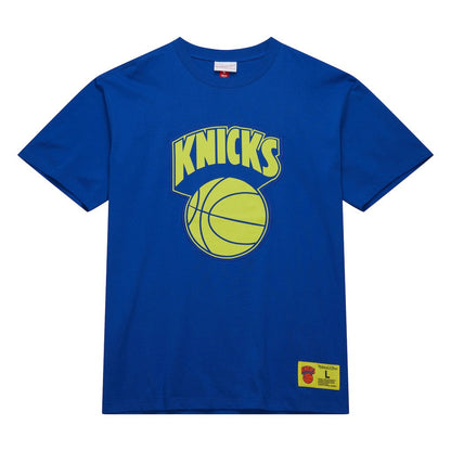New York Knicks Hardwood Classics Neon Nights Premium T-Shirt - Blue | Mitchell & Ness shop