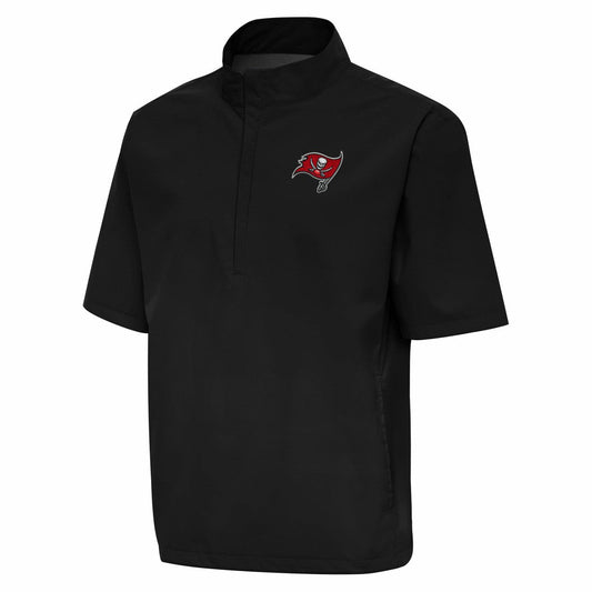 Tampa Bay Buccaneers Antigua Brisk Short Sleeve Quarter-Zip Windshirt - Black discount