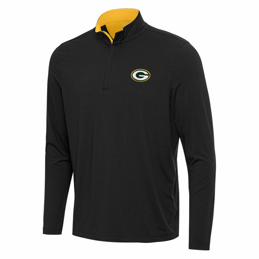 Green Bay Packers Antigua Content Quarter-Zip Pullover Top - Black/Gold for sale