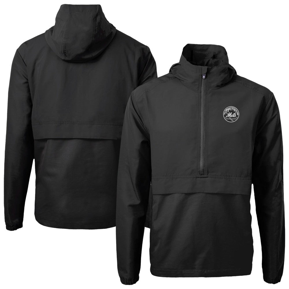 New York Mets Cutter & Buck Charter Eco Recycled Anorak Half-Zip Hoodie Jacket - Black