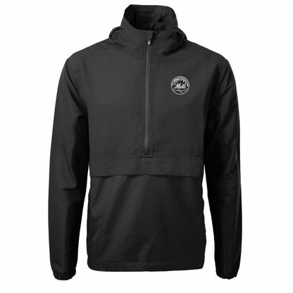 New York Mets Cutter & Buck Charter Eco Recycled Anorak Half-Zip Hoodie Jacket - Black