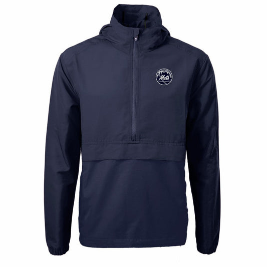 New York Mets Cutter & Buck Charter Eco Recycled Anorak Half-Zip Hoodie Jacket - Navy