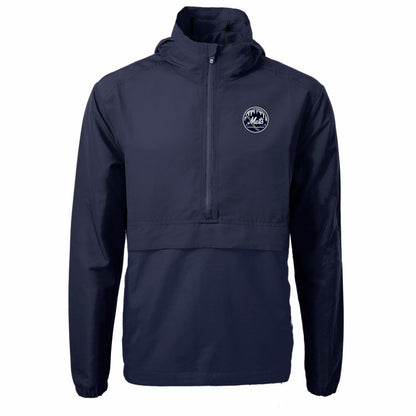 New York Mets Cutter & Buck Charter Eco Recycled Anorak Half-Zip Hoodie Jacket - Navy