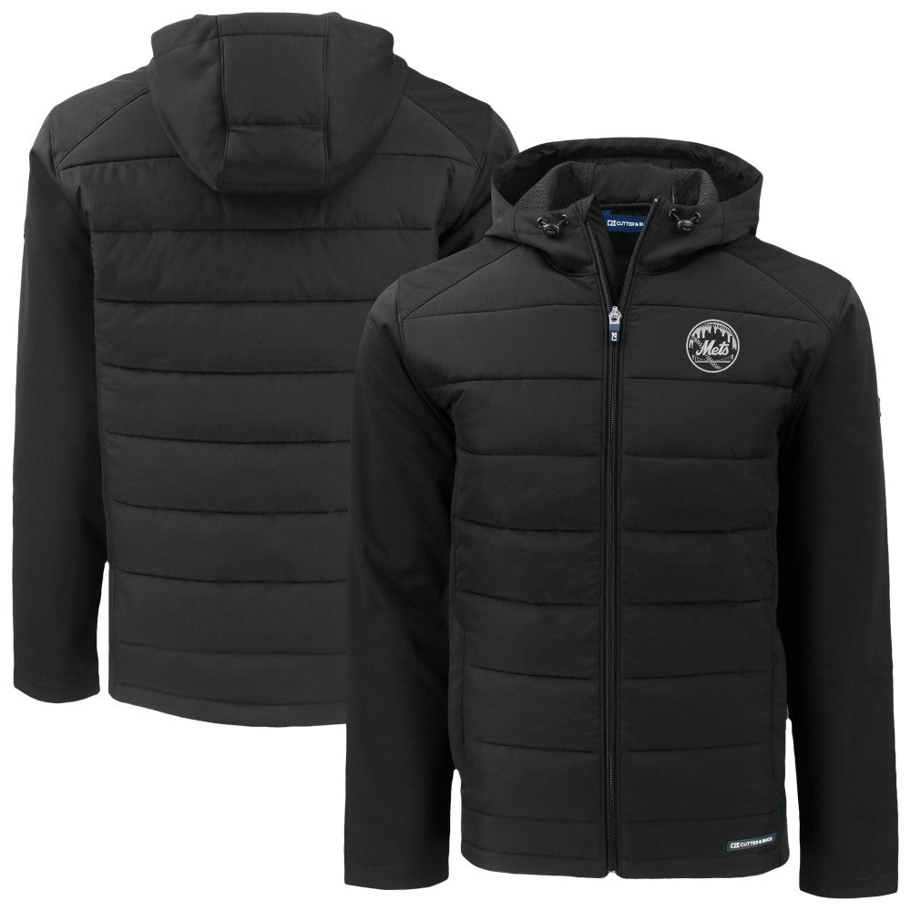 New York Mets Cutter & Buck Evoke Hybrid Eco Softshell Recycled Full-Zip Hooded Jacket - Black