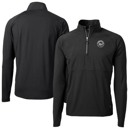 New York Mets Cutter & Buck Adapt Eco Hybrid Raglan DryTec Quarter-Zip Jacket - Black
