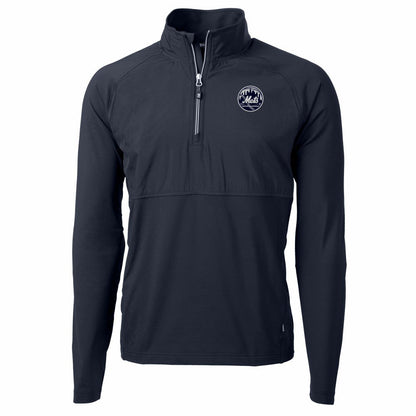 New York Mets Cutter & Buck Adapt Eco Hybrid Raglan DryTec Quarter-Zip Jacket - Navy